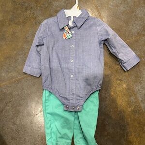 Carter's Blue Button-Up Shirt with Plaid Accent